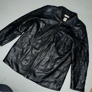 Women’s Covington Brand Vintage Black Real Leather Zip Up Jacket Size L 14-16